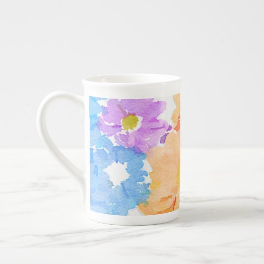 Multicolored floral Bone China Mok (Links)