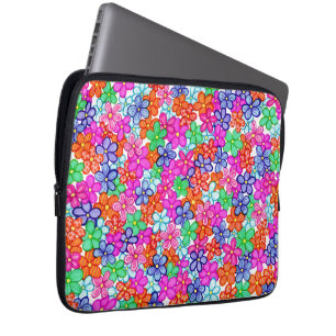 Multicolored Flowers Floral Illustral Pattern L Laptop Sleeve
