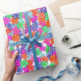 Multicolored Flowers Floral Illustration Pattern Cadeaupapier