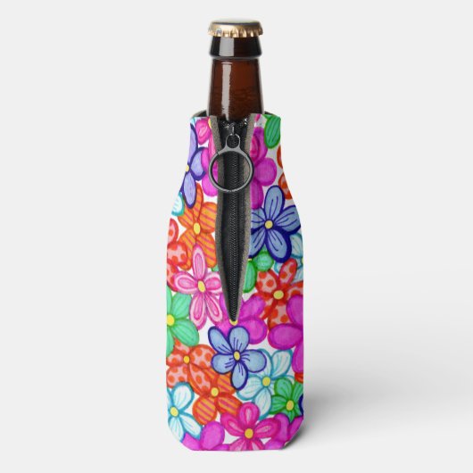 Multicolored Flowers Floral Illustration Pattern Flesjeskoeler (Fles Achterkant)