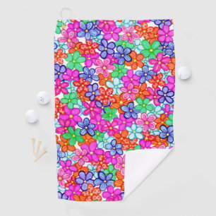 Multicolored Flowers Floral Illustration Pattern Golfhanddoek