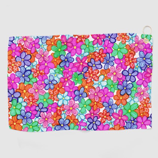 Multicolored Flowers Floral Illustration Pattern Golfhanddoek (Horizontaal)