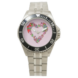  Multicolored Flowers Harde roze achtergrond Horloge