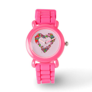  Multicolored Flowers Harde roze achtergrond Horloge