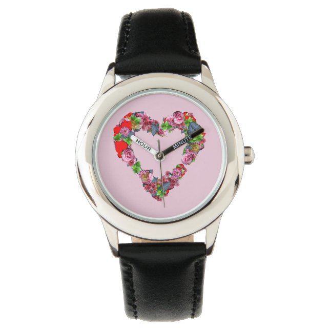  Multicolored Flowers Harde roze achtergrond Horloge (Voorkant)