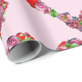  Multicolored Flowers Hart op roze Cadeaupapier (Rol Hoek)