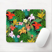 Multicolored Flowers & Palm Leaves op Black Muismat (Met muis)