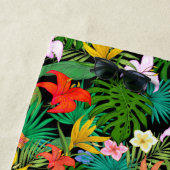 Multicolored Flowers & Palm Leaves op Black Strandlaken (In situ)