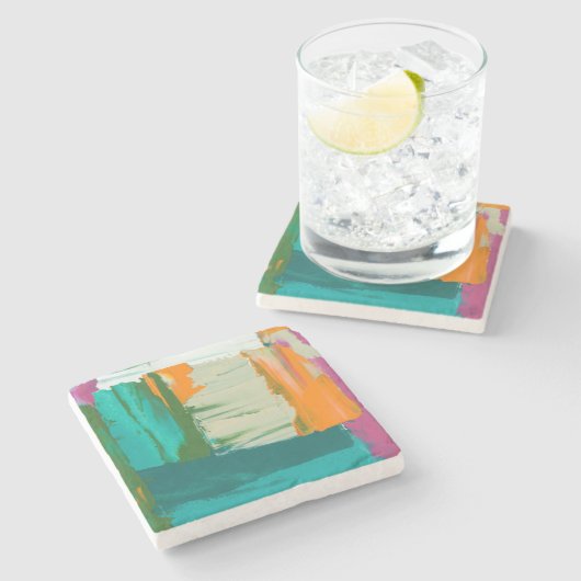 Multicolored Free Expression Painting Stenen Onderzetter (Zijkant)