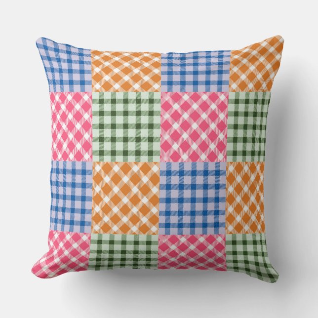 Multicolored Gingham Patchwork Pattern Kussen (Voorkant)