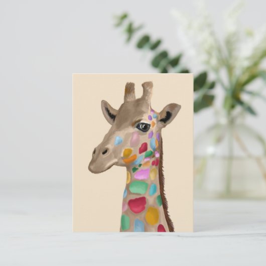 MultiColored Giraffe Briefkaart (Staand voorkant)
