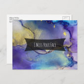 Multicolored & Gold Alcohol Inkt I Miss Your Face Briefkaart (Voorkant / Achterkant)