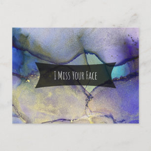Multicolored & Gold Alcohol Inkt I Miss Your Face Briefkaart
