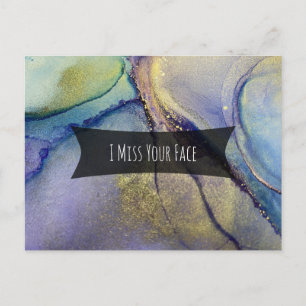 Multicolored & Gold Alcohol Inkt I Miss Your Face Briefkaart