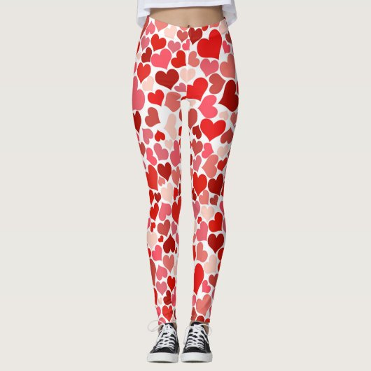 Multicolored Hearts op Wit Leggings (Voorkant)