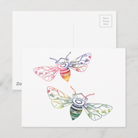 Multicolored Honeybee Doodles Briefkaart (Voorkant / Achterkant)