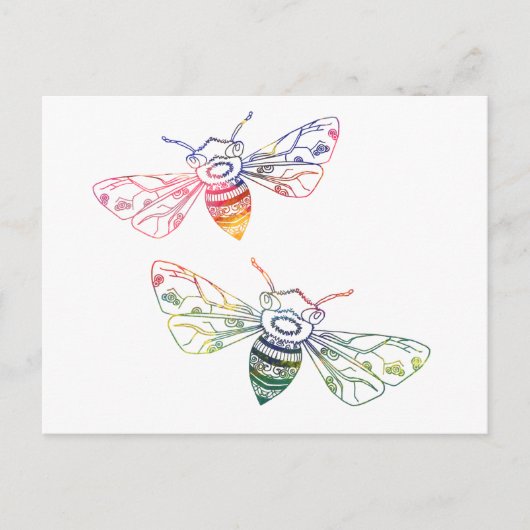 Multicolored Honeybee Doodles Briefkaart (Voorkant)