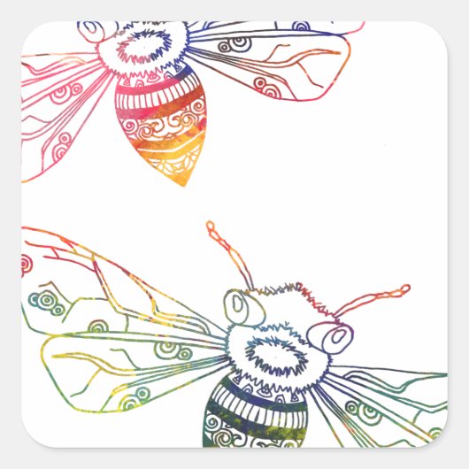 Multicolored Honeybee Doodles Vierkante Sticker (Voorkant)