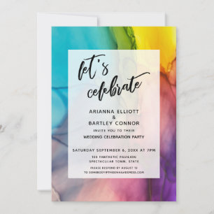 Multicolored Ink Let's Celebrate Wedding Reception Kaart