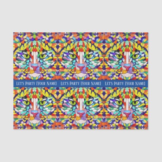 Multicolored Kat Face - Groene ogen - Viering T Tissuepapier (Voorkant)