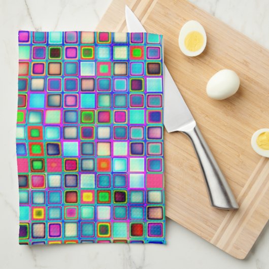 Multicolored "Kindergarten" Retro Tiles Pattern Theedoek (Quarter Fold)