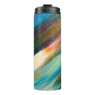 Multicolored long diagonaal waterverf slagen op t thermosbeker