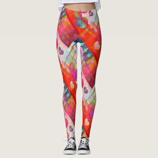 Multicolored Love Hearts Pattern-Leggings Leggings (Voorkant)