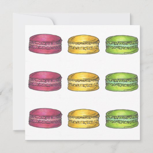 Multicolored Macarons Macaron Cookie Uitnodiging (Voorkant)
