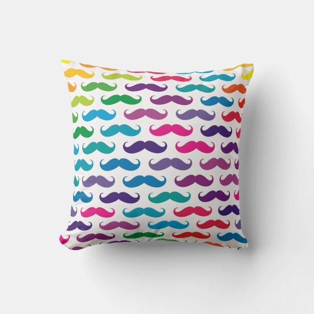 Multicolored Mustache Patterned Kussens (Voorkant)