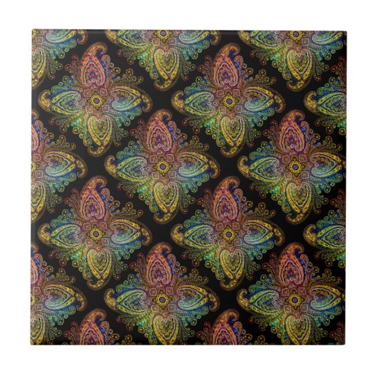 Multicolored Paisley Design on Black Tegeltje (Voorkant)