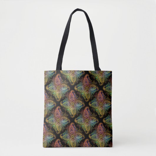Multicolored Paisley Design on Black Tote Bag (Voorkant)