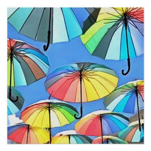 Multicolored paraplu's, geplateerd perfect poster (Voorkant)