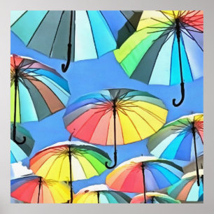 Multicolored paraplu's, geplateerd poster