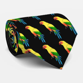 Multicolored Parrot Bird Pattern op Black Stropdas