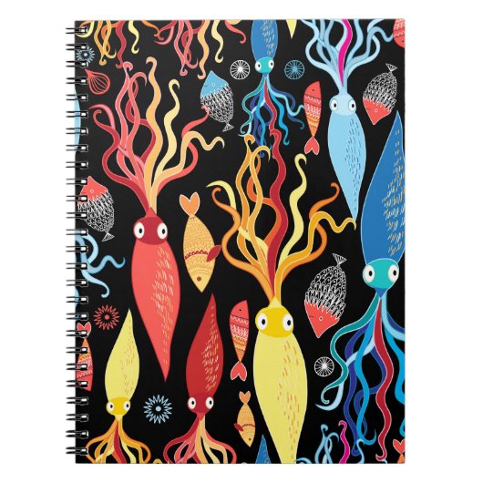 Multicolored patroon van verschillende pijlinktvis notitieboek (Voorkant)