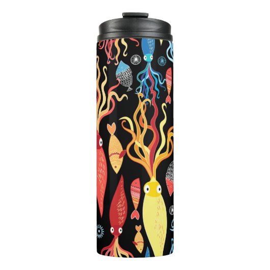 Multicolored patroon van verschillende pijlinktvis thermosbeker (Voorkant)