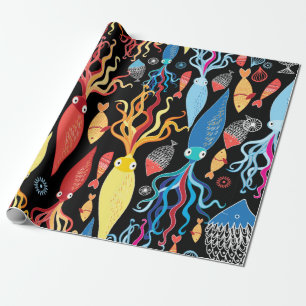 Multicolored pattern of different squid and fish o cadeaupapier