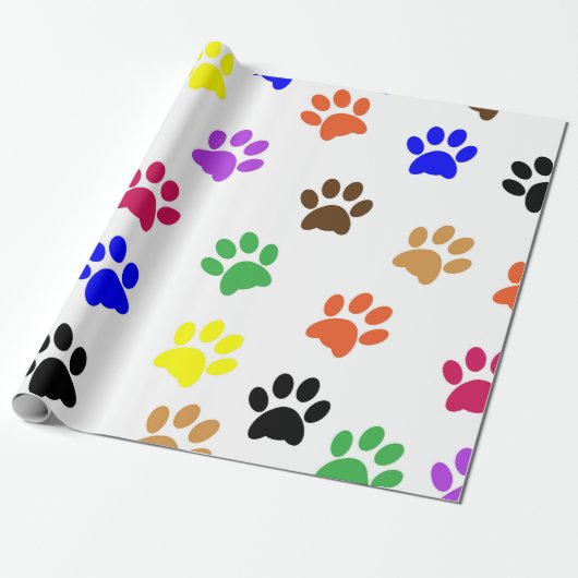 MultiColored Paw Prints Cadeaupapier (Uitgerold)