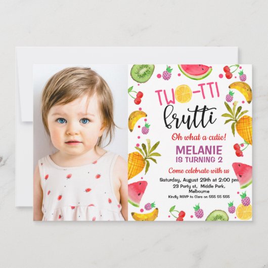 Multicolored Photo Two-tti Frutti 2nd Birthday Kaart (Voorkant)