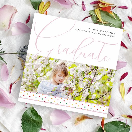 Multicolored Pink Polka Dots Funny Graduate Photo  Aankondiging