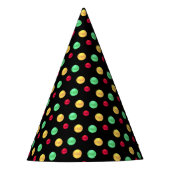 Multicolored Polka Dots op Zwart Feesthoedjes (Voorkant)