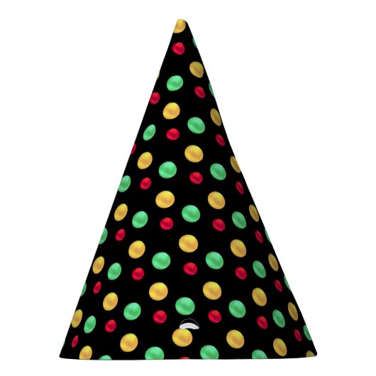 Multicolored Polka Dots op Zwart Feesthoedjes (Rechts)