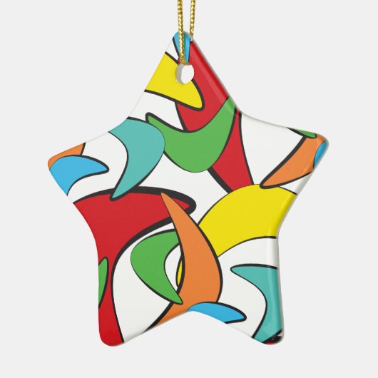 Multicolored Retro Boomerang Pattern Keramisch Ornament (Links)