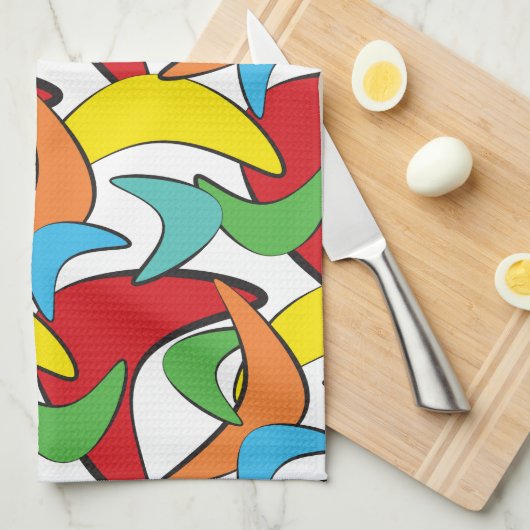 Multicolored Retro Boomerang Pattern Theedoek (Quarter Fold)