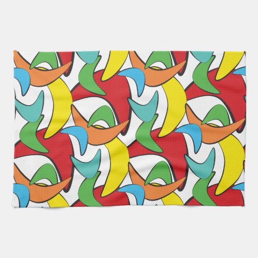 Multicolored Retro Boomerang Pattern Theedoek (Horizontaal)