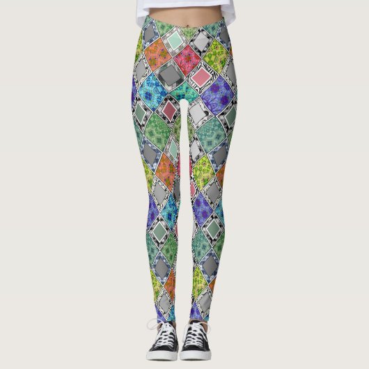 Multicolored , rustige , patchwork , patches leggings (Voorkant)