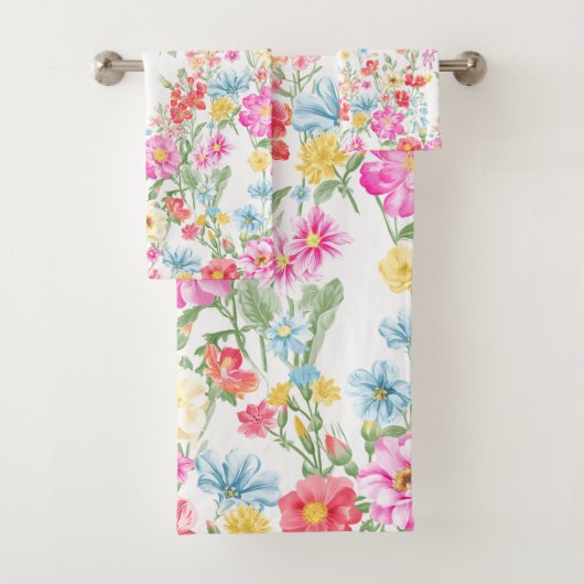 Multicolored Spring Flowers Bath Towel Set Bad Handdoek (Insitu)