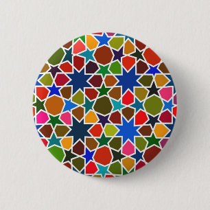 Multicolored Star Pattern - Zijderschildering geïn Ronde Button 5,7 Cm