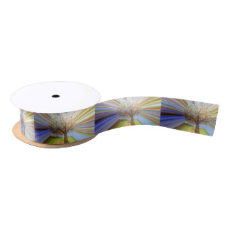 Multicolored Stripes Autumn Tree Art Satijnen Lint