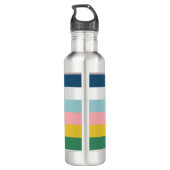 Multicolored Stripes Green Blue roze Waterfles (Achterkant)